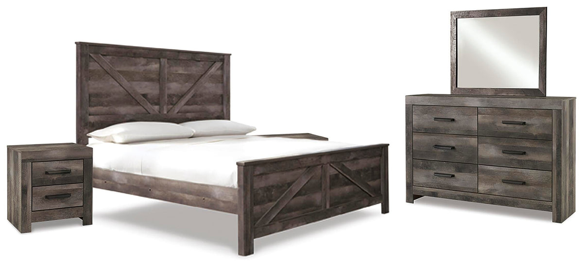 Wynnlow Crossbuck Panel Bed Set - King, Mirrored Dresser and 2 Nightstands