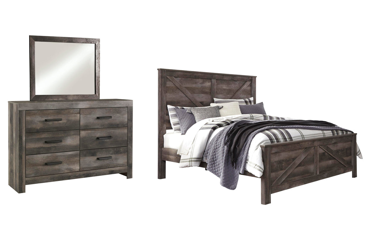 Wynnlow Crossbuck Panel Bed Set - King, Mirrored Dresser