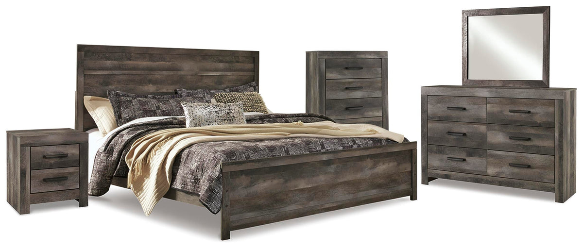 Wynnlow Panel Bed Set - King, Mirrored Dresser, Chest and Nightstand