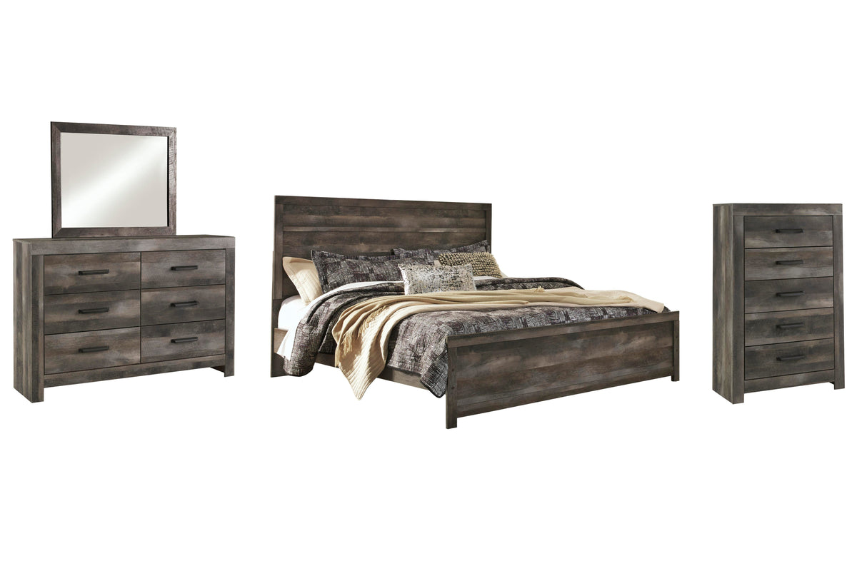 Wynnlow Panel Bed Set - King, Mirrored Dresser and Chest