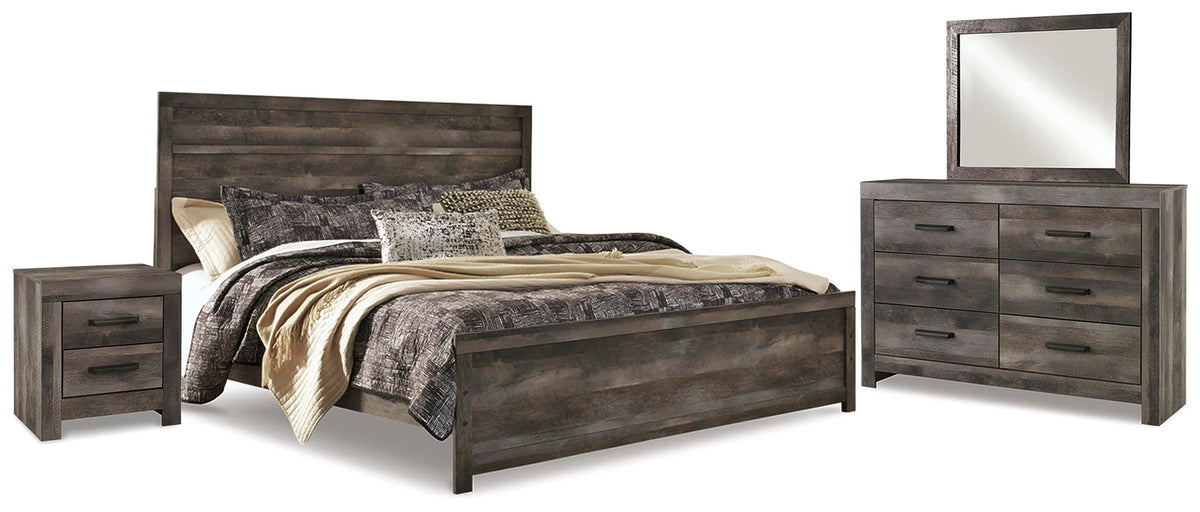 Wynnlow Panel Bed Set - King, Mirrored Dresser and Nightstand
