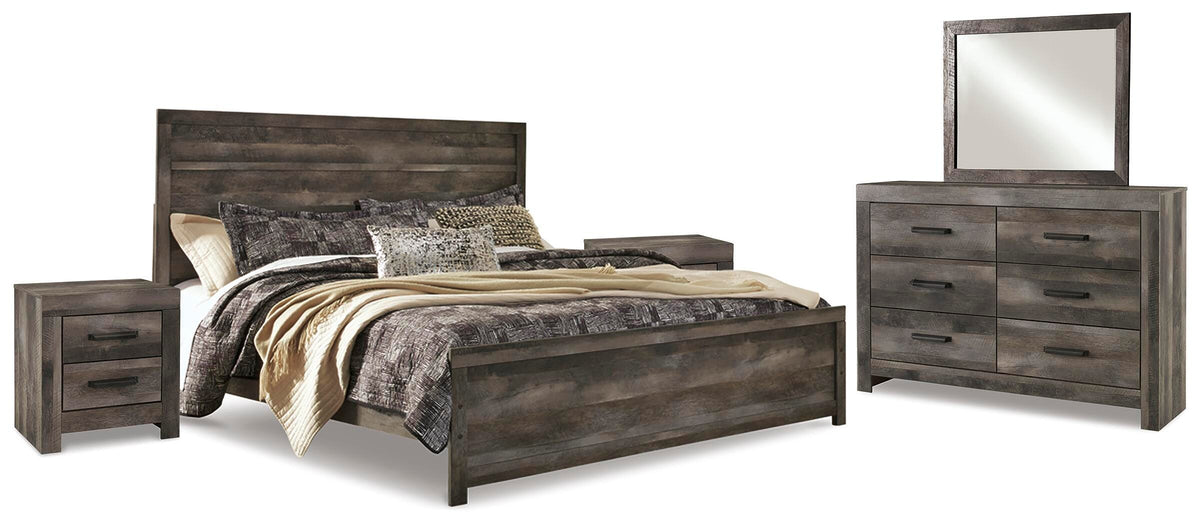 Wynnlow Panel Bed Set - King, Mirrored Dresser and 2 Nightstands