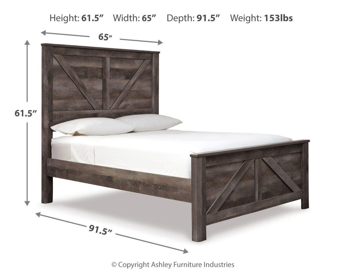 Wynnlow Crossbuck Panel Bed Set - Queen, Mirrored Dresser and 2 Nightstands