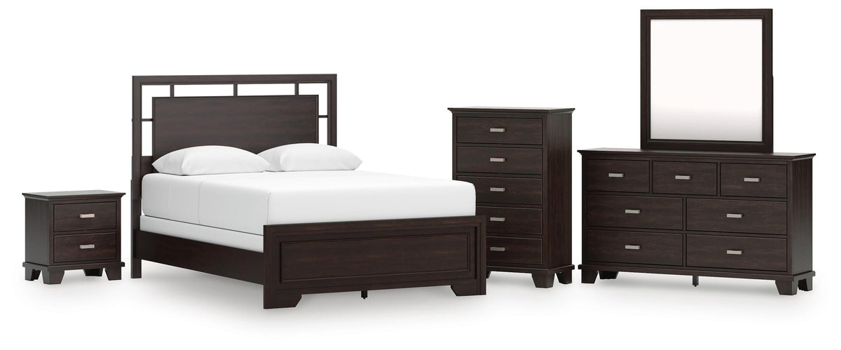 Covetown Panel Bed Set - Queen, Dresser, Mirror, Chest and Nightstand