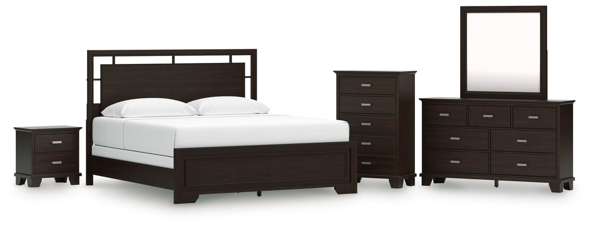 Covetown Panel Bed Set - King, Dresser, Mirror, Chest and Nightstand