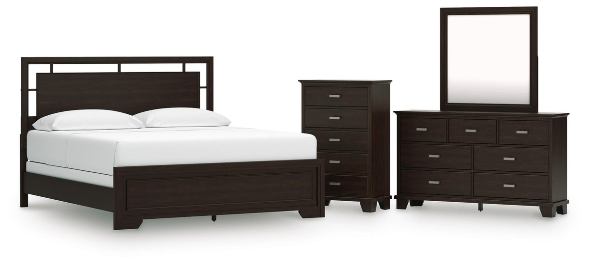 Covetown Panel Bed Set - California King, Dresser, Mirror and Chest