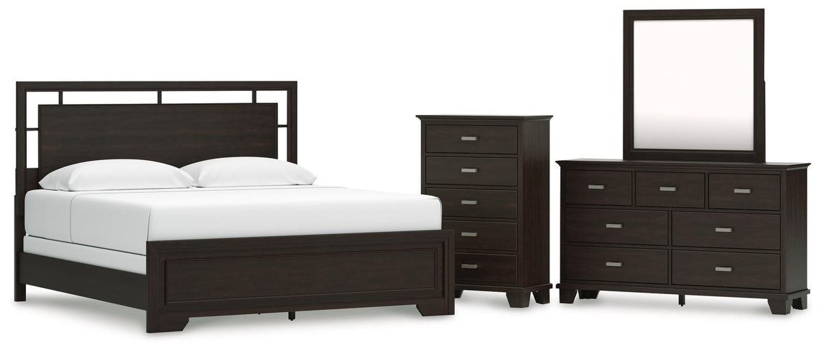 Covetown Panel Bed Set - King, Dresser, Mirror and Chest