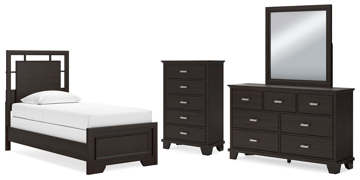 Covetown Panel Bed Set - Twin, Dresser, Mirror and Chest