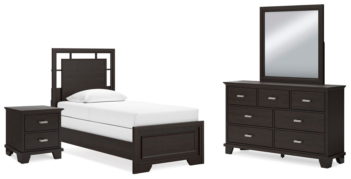 Covetown Panel Bed Set - Twin, Dresser, Mirror and Nightstand