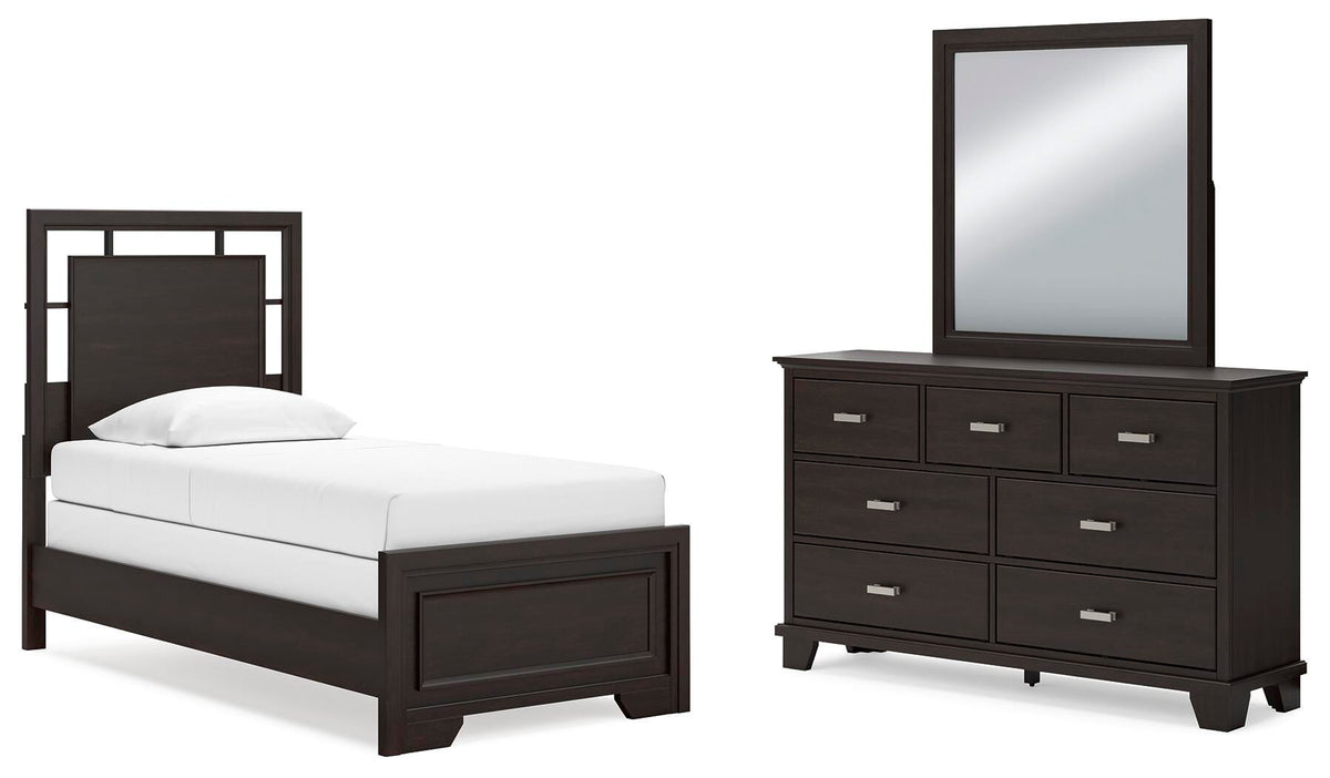 Covetown Panel Bed Set - Twin, Mirrored Dresser