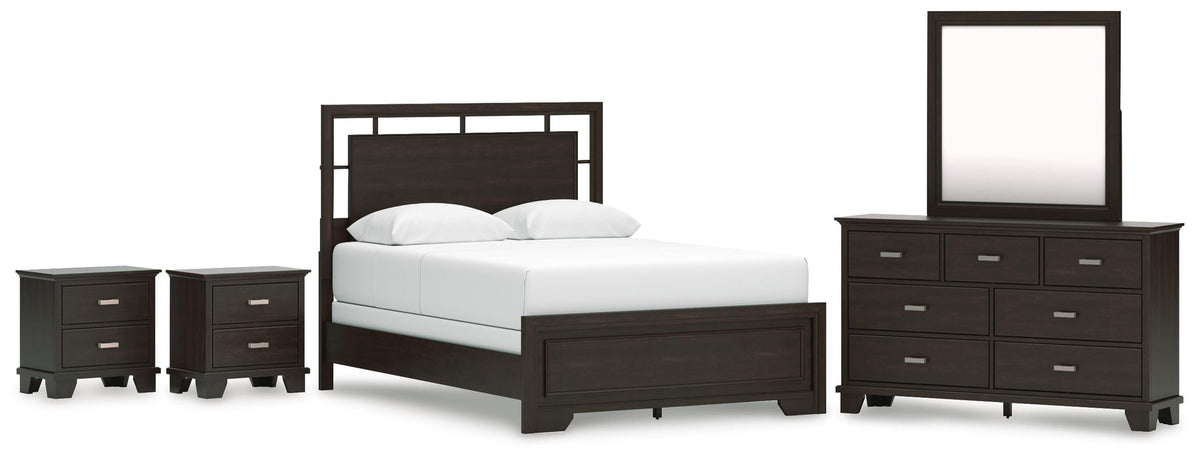 Covetown Panel Bed Set - Queen, Dresser, Mirror and 2 Nightstands