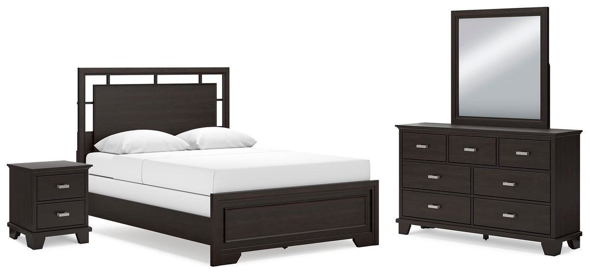 Covetown Panel Bed Set - Queen, Mirrored Dresser and Nightstand