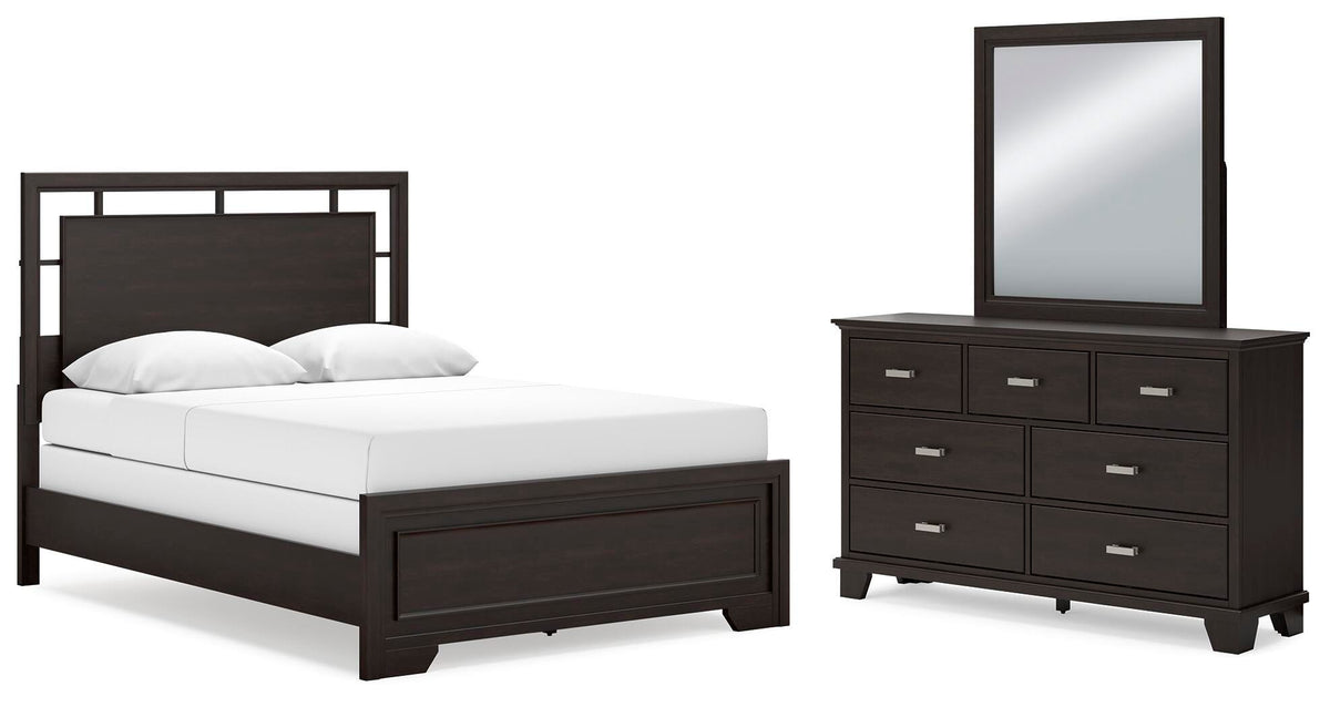 Covetown Panel Bed Set - Queen, Mirrored Dresser