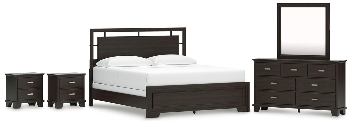 Covetown Panel Bed Set - California King, Dresser, Mirror and 2 Nightstands