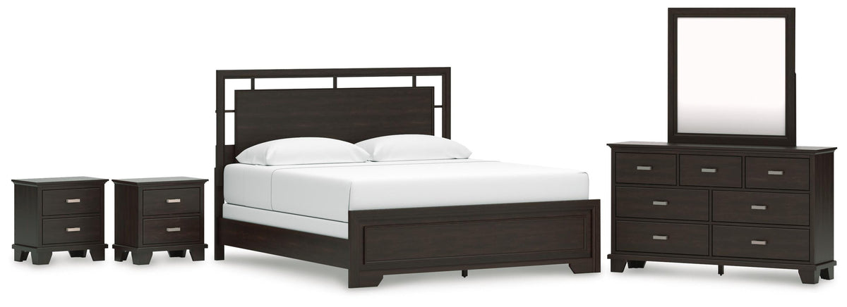 Covetown Panel Bed Set - King, Dresser, Mirror and 2 Nightstands