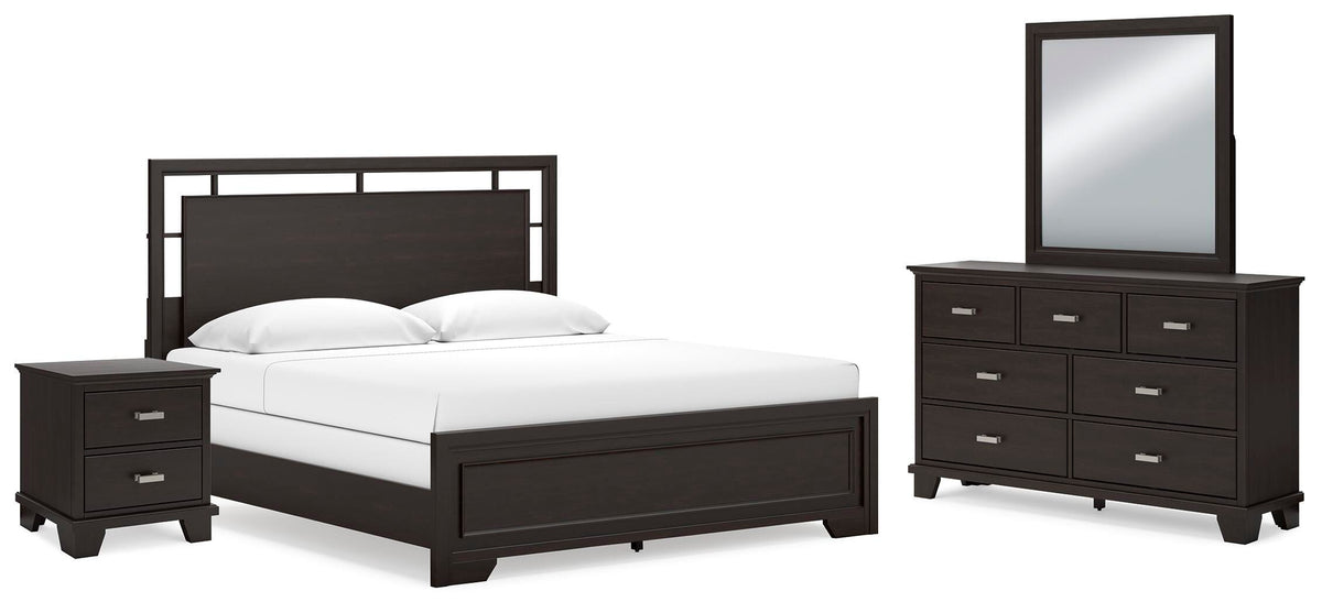 Covetown Panel Bed Set - California King, Mirrored Dresser and Nightstand