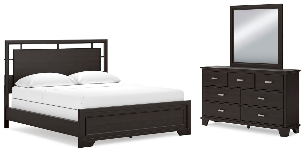 Covetown Panel Bed Set - California King, Mirrored Dresser