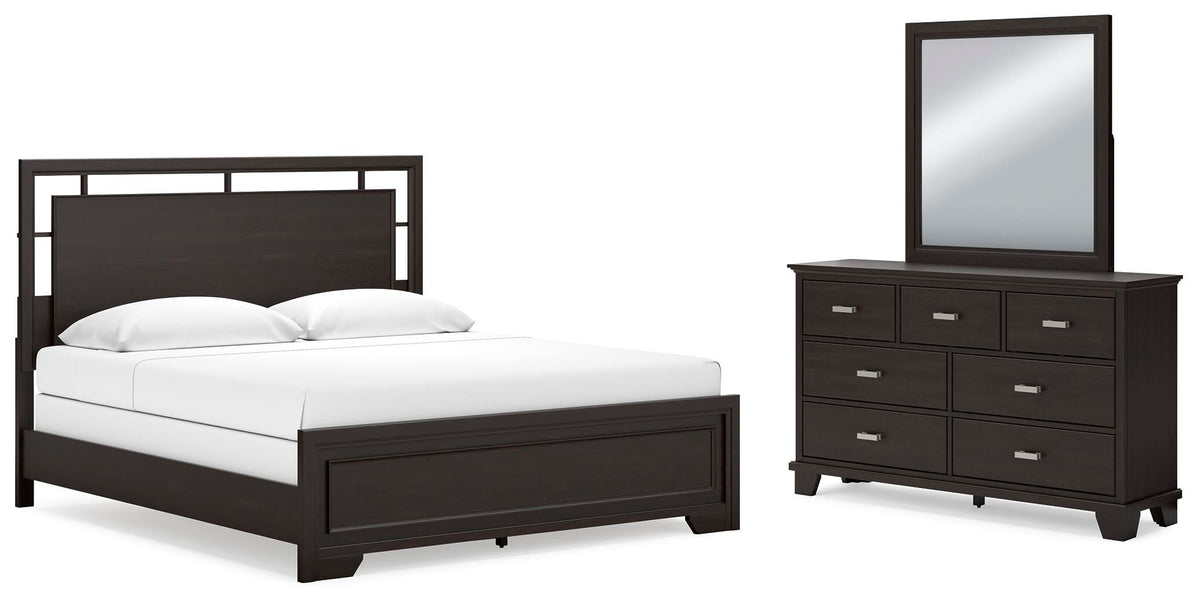 Covetown Panel Bed Set - King, Mirrored Dresser