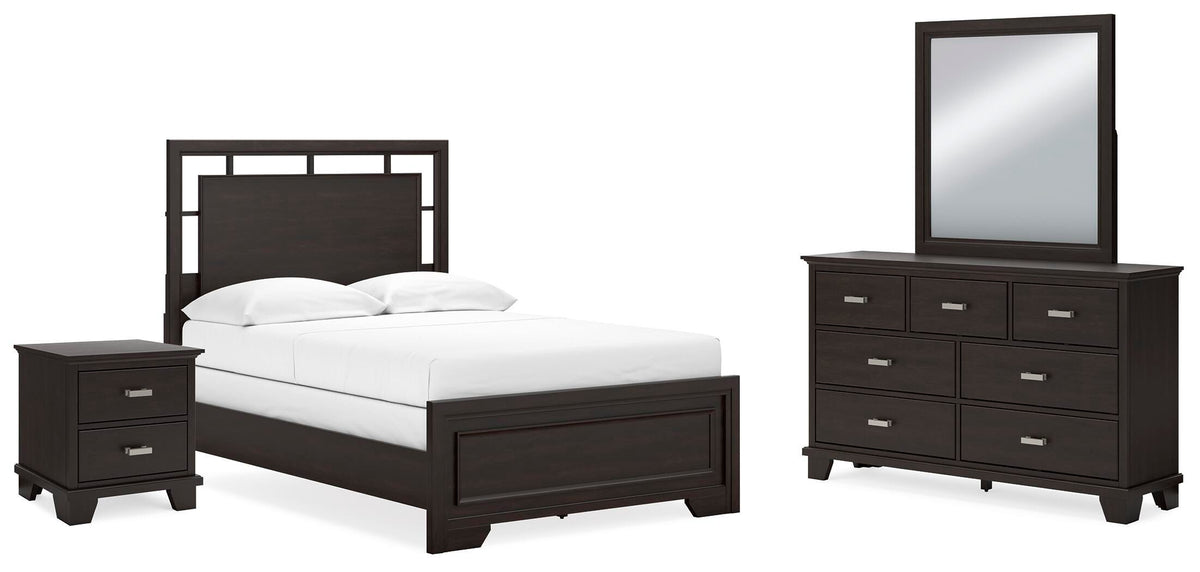 Covetown Panel Bed Set - Full, Mirrored Dresser and Nightstand