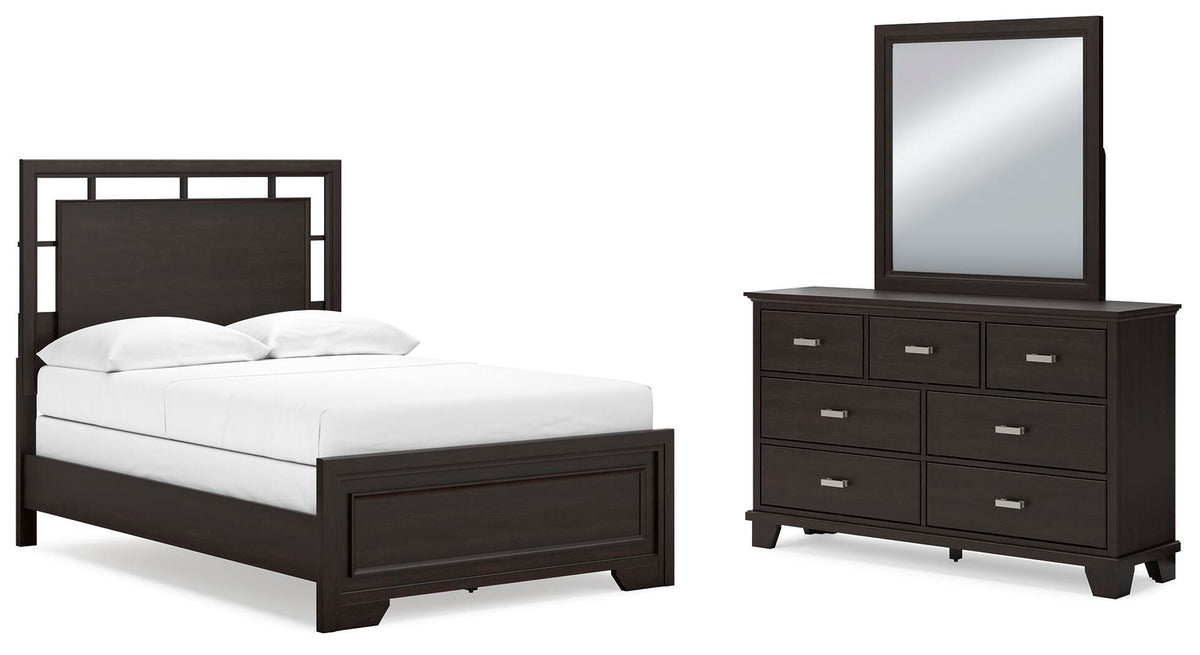 Covetown Panel Bed Set - Full, Mirrored Dresser