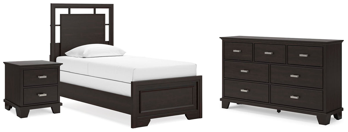 Covetown Panel Bed Set - Twin, Dresser and Nightstand