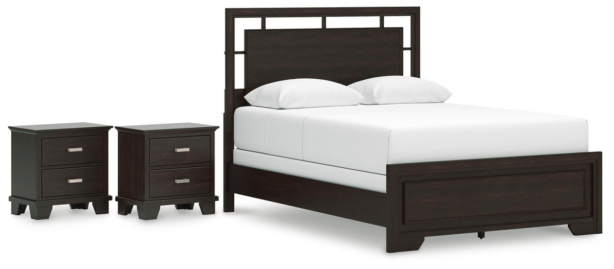 Covetown Panel Bed Set - Queen, 2 Nightstands