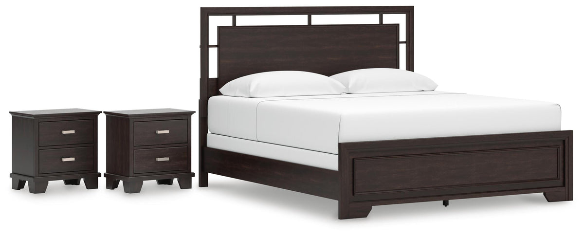 Covetown Panel Bed Set - King, 2 Nightstands