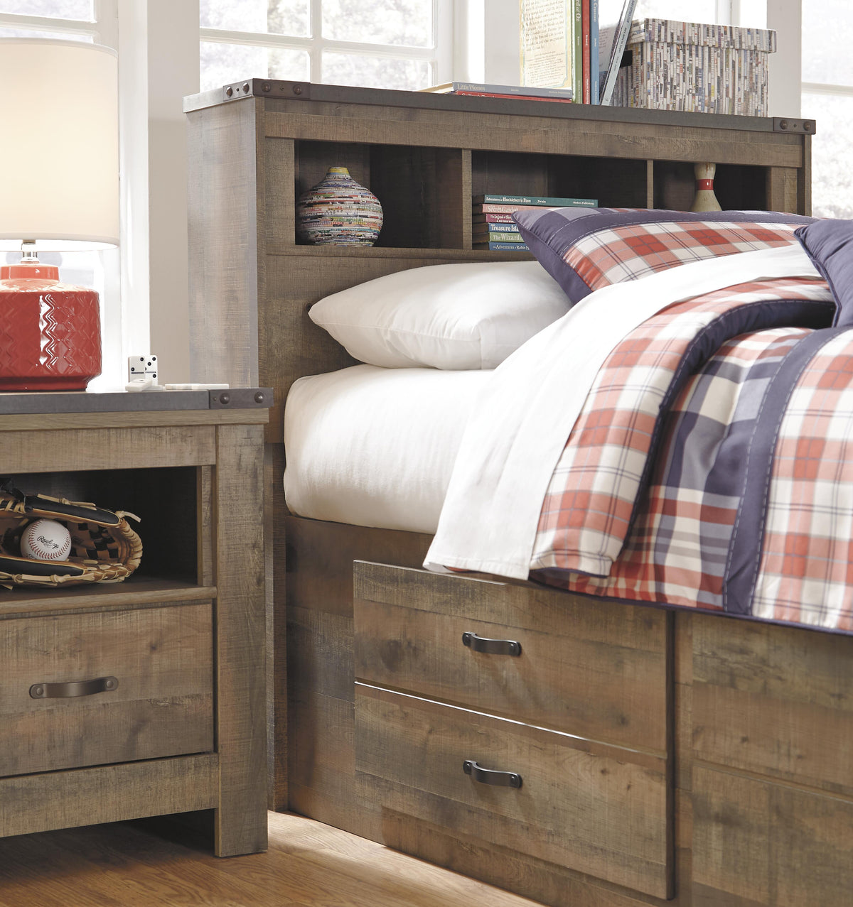 Trinell Twin Panel Bed with Storage and Nightstand