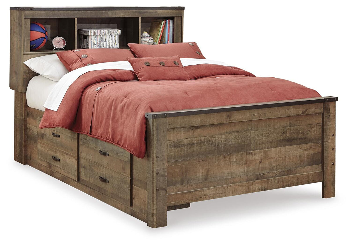 Trinell Full Bookcase Storage Bed, Dresser, Mirror, Chest and 2 Nightstands