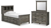 Frandern Twin Bookcase Bed with Storage, Dresser and Mirror