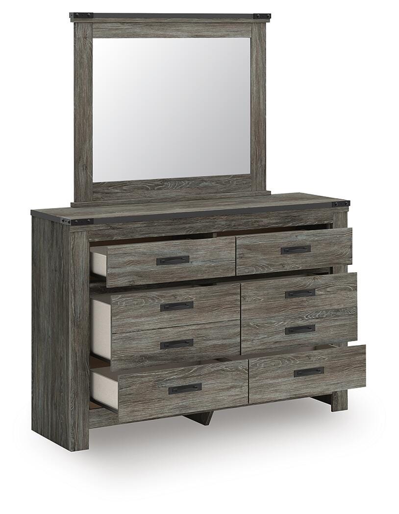Frandern Twin Bookcase Bed with Storage, Dresser and Mirror