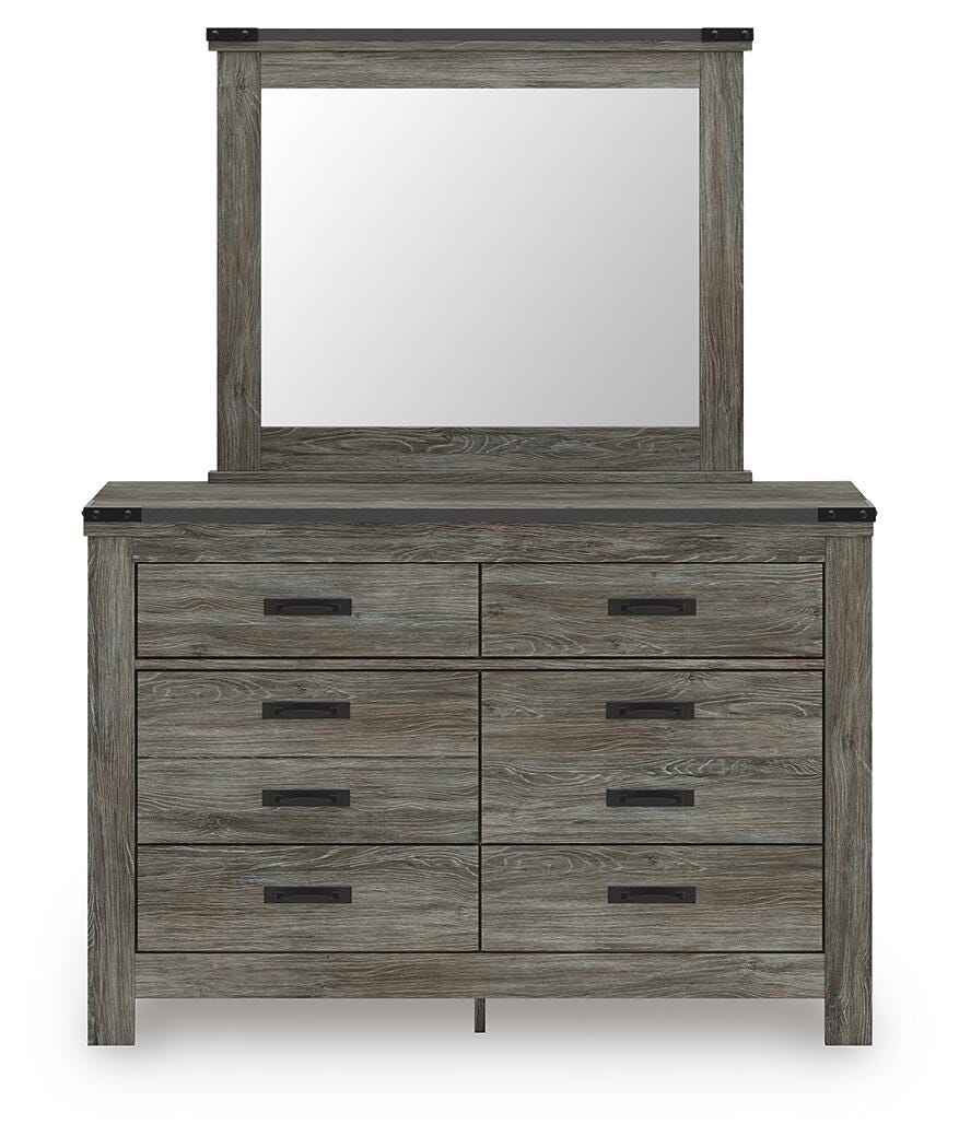 Frandern Twin Bookcase Bed with Storage, Dresser and Mirror