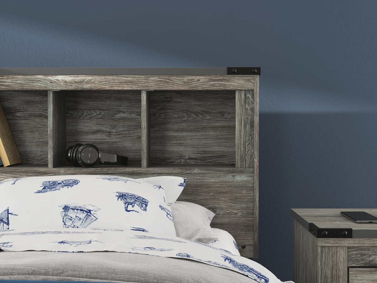 Frandern Twin Bookcase Bed with Storage, Dresser and Mirror