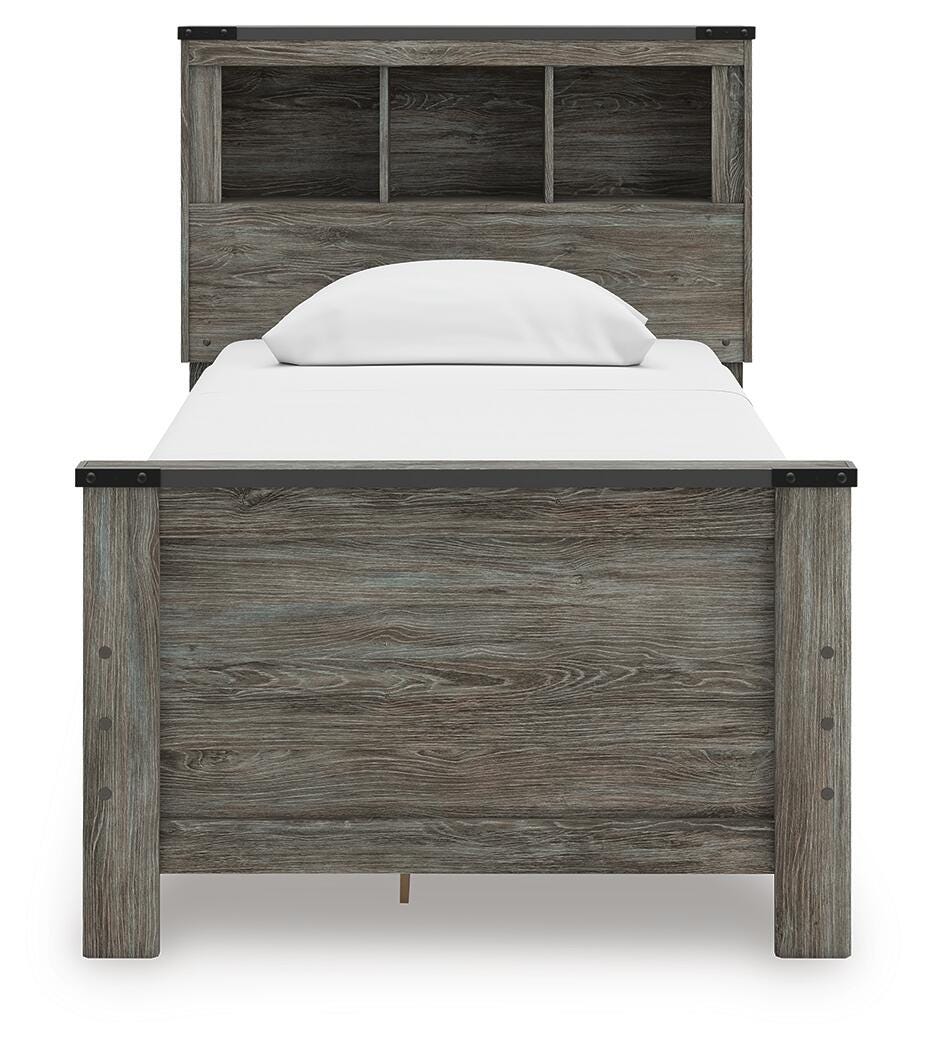 Frandern Twin Bookcase Bed with Storage, Dresser and Mirror