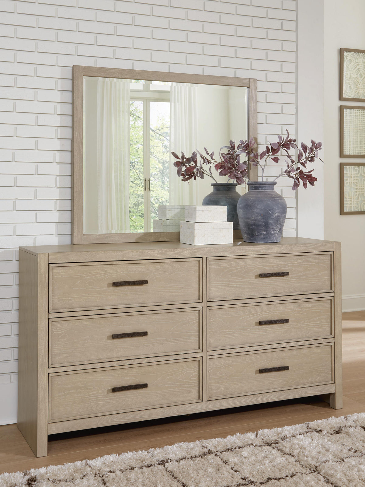 Calmoro Queen Bookcase Bed, Dresser and Mirror