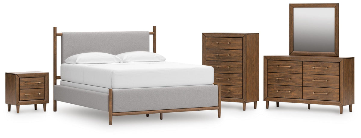 Lyncott Upholstered Panel Bed Set - Dresser, Mirror, Chest and Nightstand