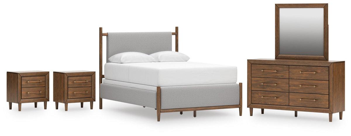Lyncott Upholstered Panel Bed Set - Dresser, Mirror and 2 Nightstands