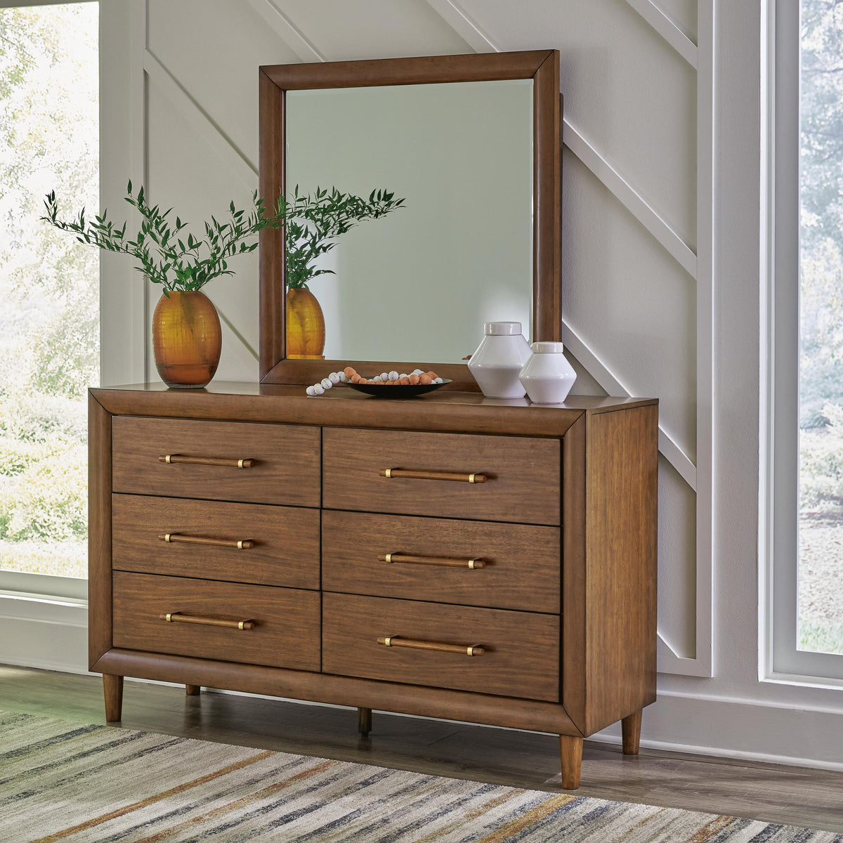 Lyncott King Upholstered Bed, Dresser and Mirror
