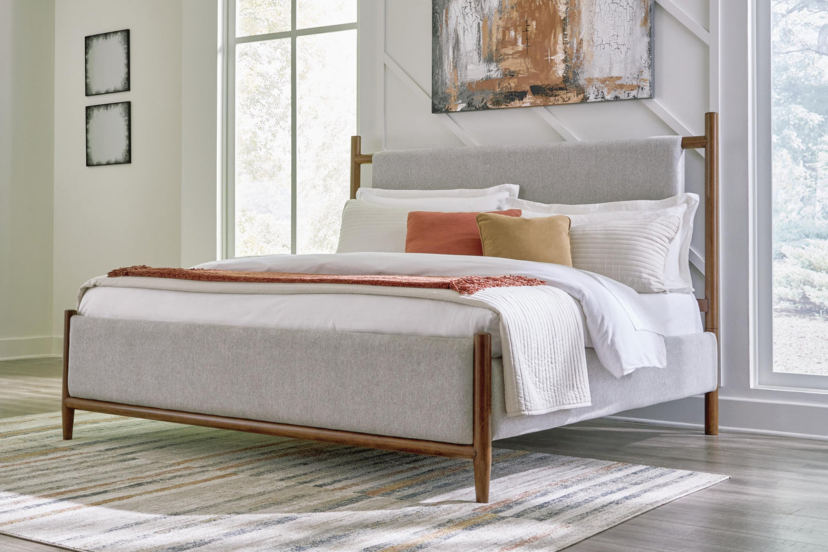 Lyncott California King Upholstered Bed, Dresser and Mirror