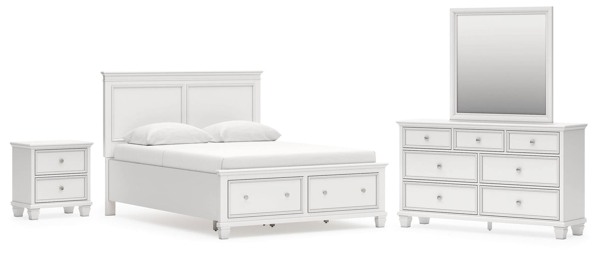 Fortman Panel Storage Bed Set - Queen, Mirrored Dresser and Nightstand