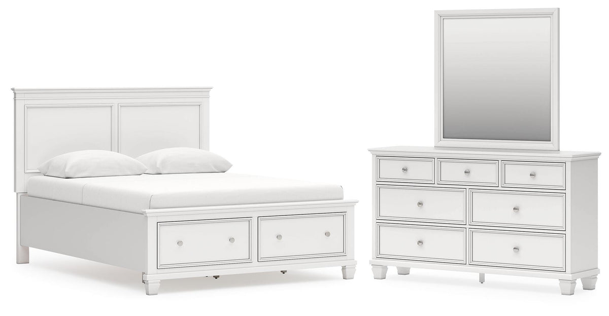 Fortman Panel Storage Bed Set - Queen, Mirrored Dresser