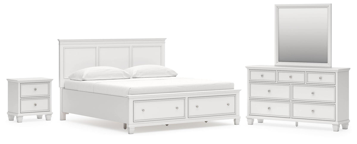 Fortman Panel Storage Bed Set - King, Mirrored Dresser and Nightstand