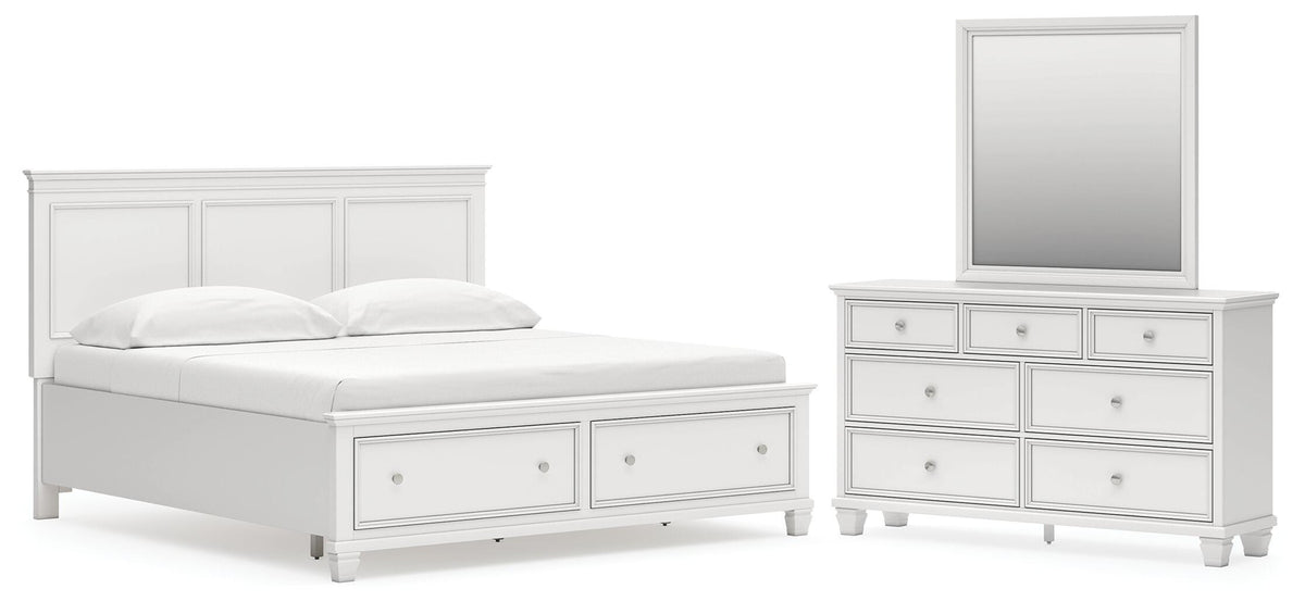 Fortman Panel Storage Bed Set - King, Mirrored Dresser