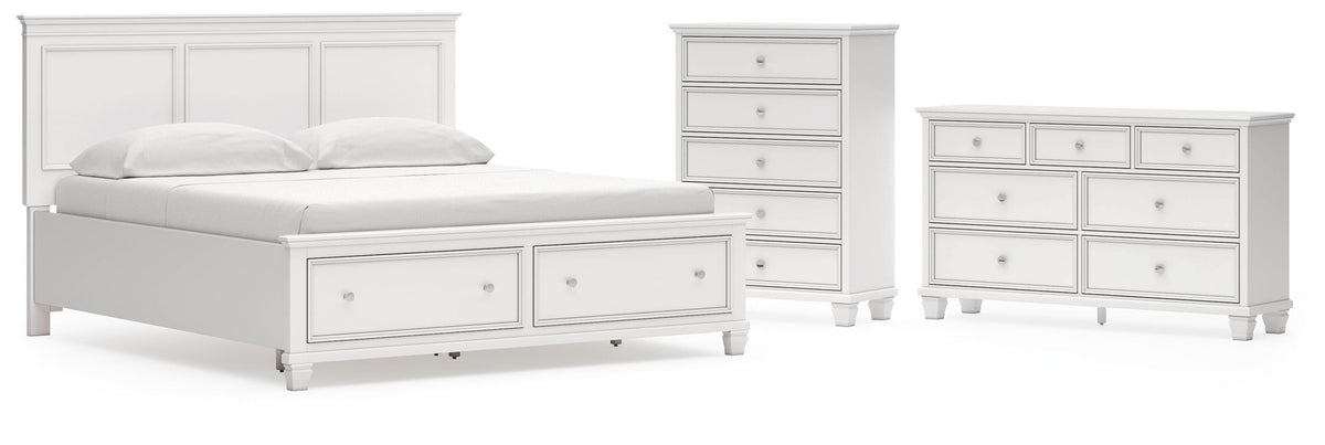 Fortman Panel Storage Bed Set - California King, Dresser and Chest