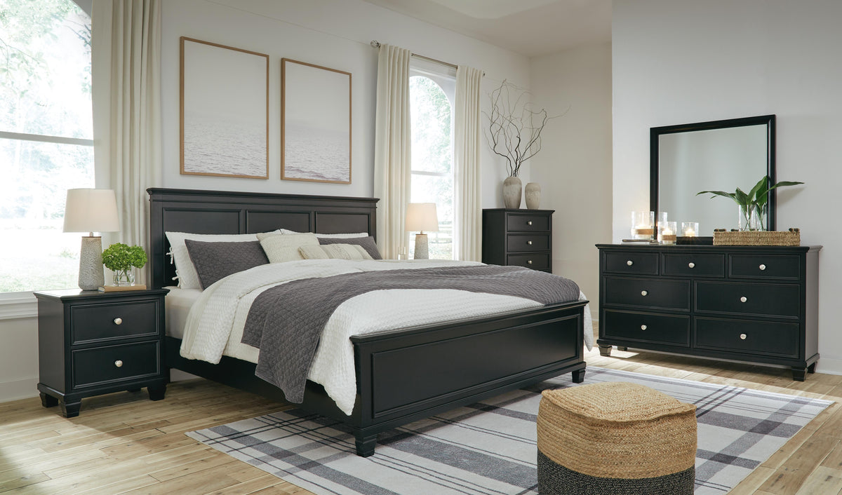Lanolee Panel Bed Set - California King, Mirrored Dresser, Chest and 2 Nightstands
