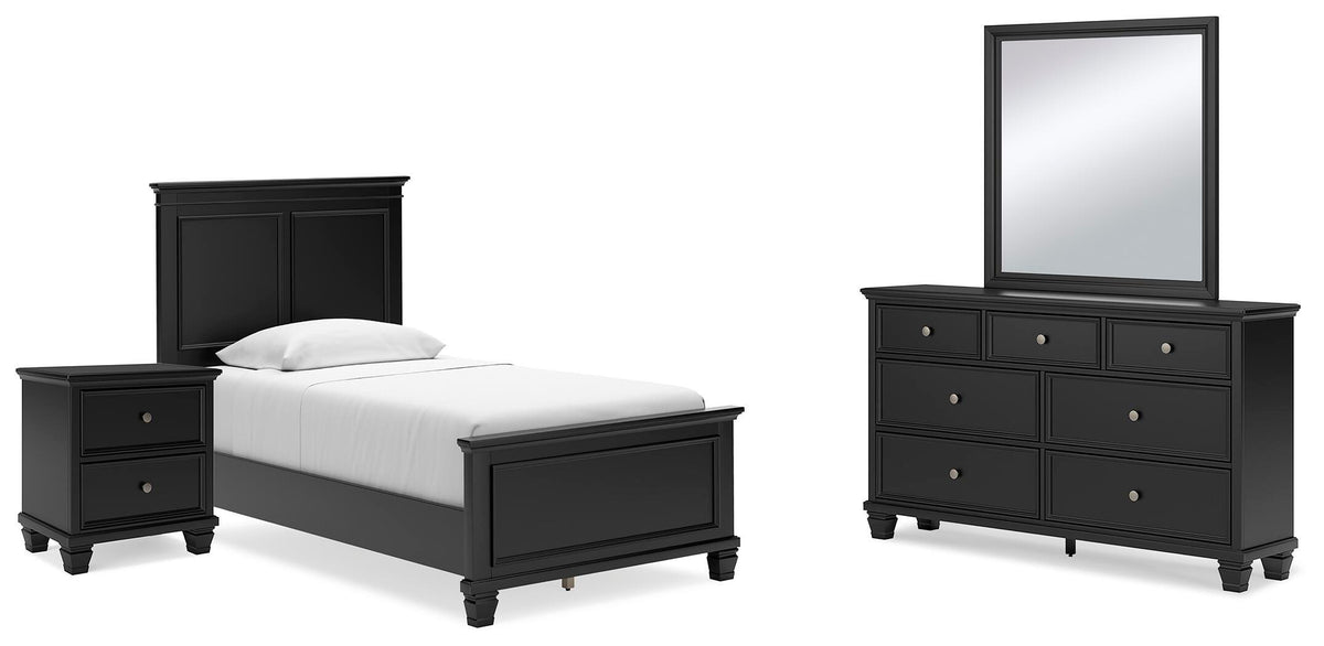 Lanolee Panel Bed Set - Twin, Dresser, Mirror and Nightstand