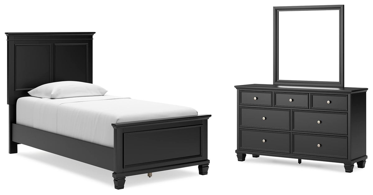 Lanolee Panel Bed Set - Twin, Mirrored Dresser
