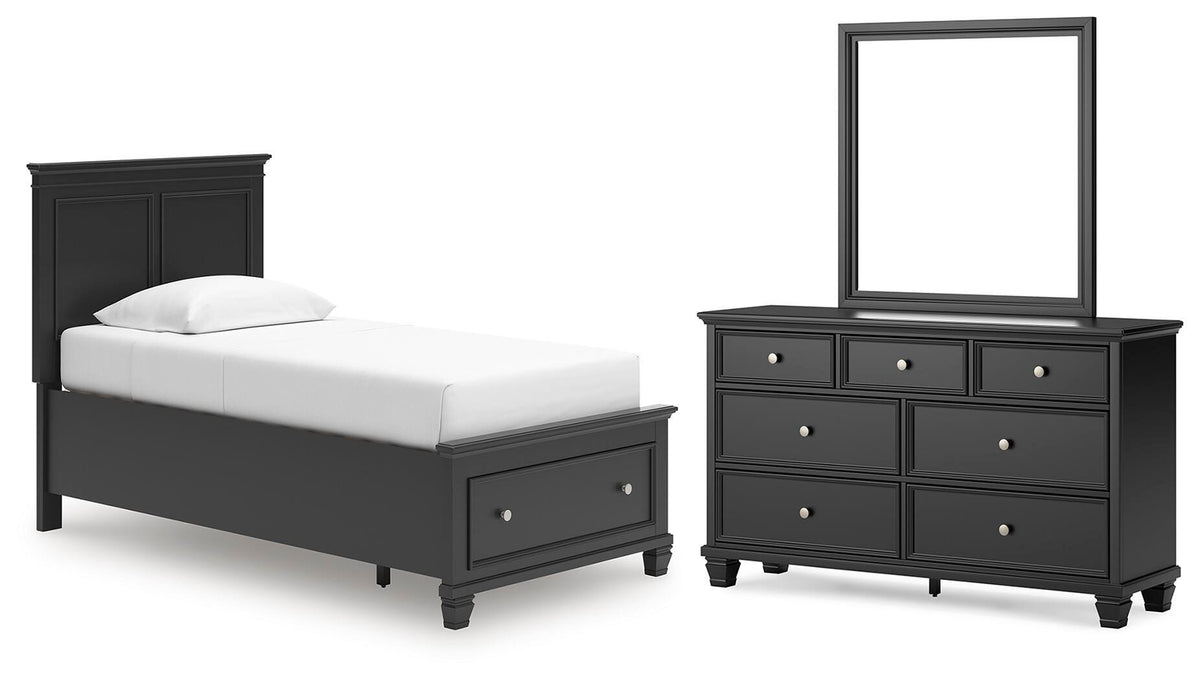 Lanolee Panel Storage Bed Set - Twin, Dresser and Mirror