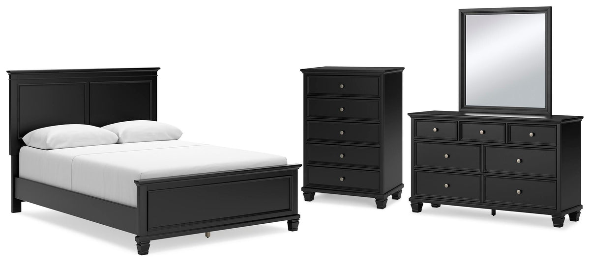 Lanolee Panel Bed Set - Queen, Mirrored Dresser and Chest