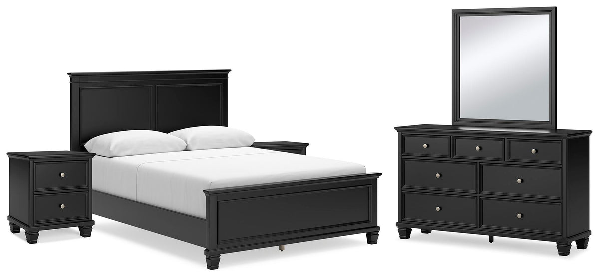 Lanolee Panel Bed Set - Queen, Mirrored Dresser and 2 Nightstands